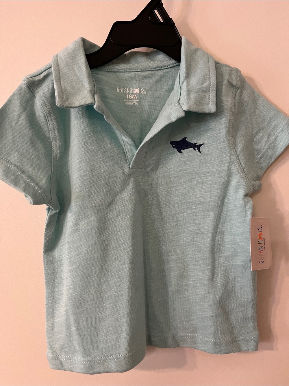 NWT 18M Garanimals Baby Blue Polo with Navy Shark Accent